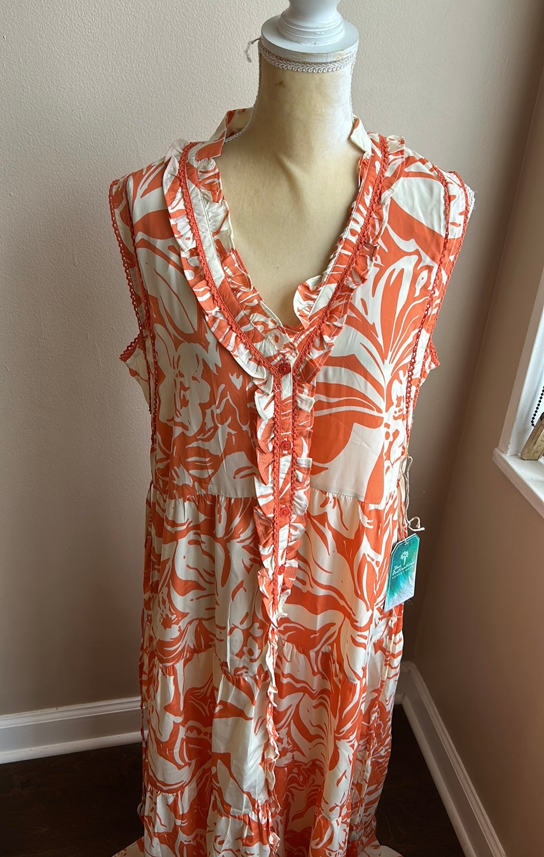 True Destinations Womens Printed Orange Off White Coverup Maxi Tropical