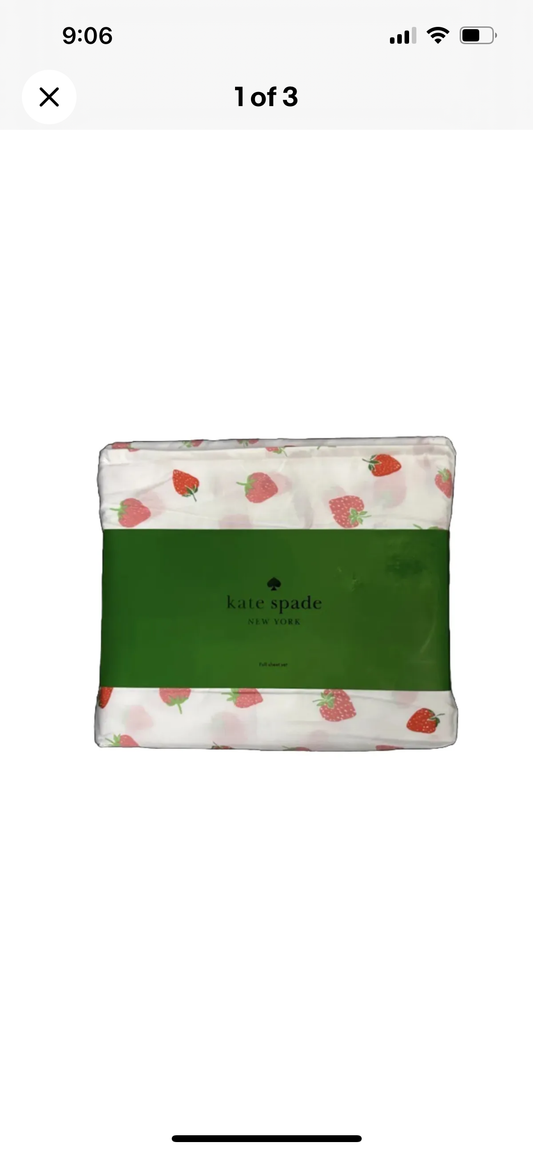 Kate Spade Queen Sheet Set Strawberries Cotton Percale Sheets NWT