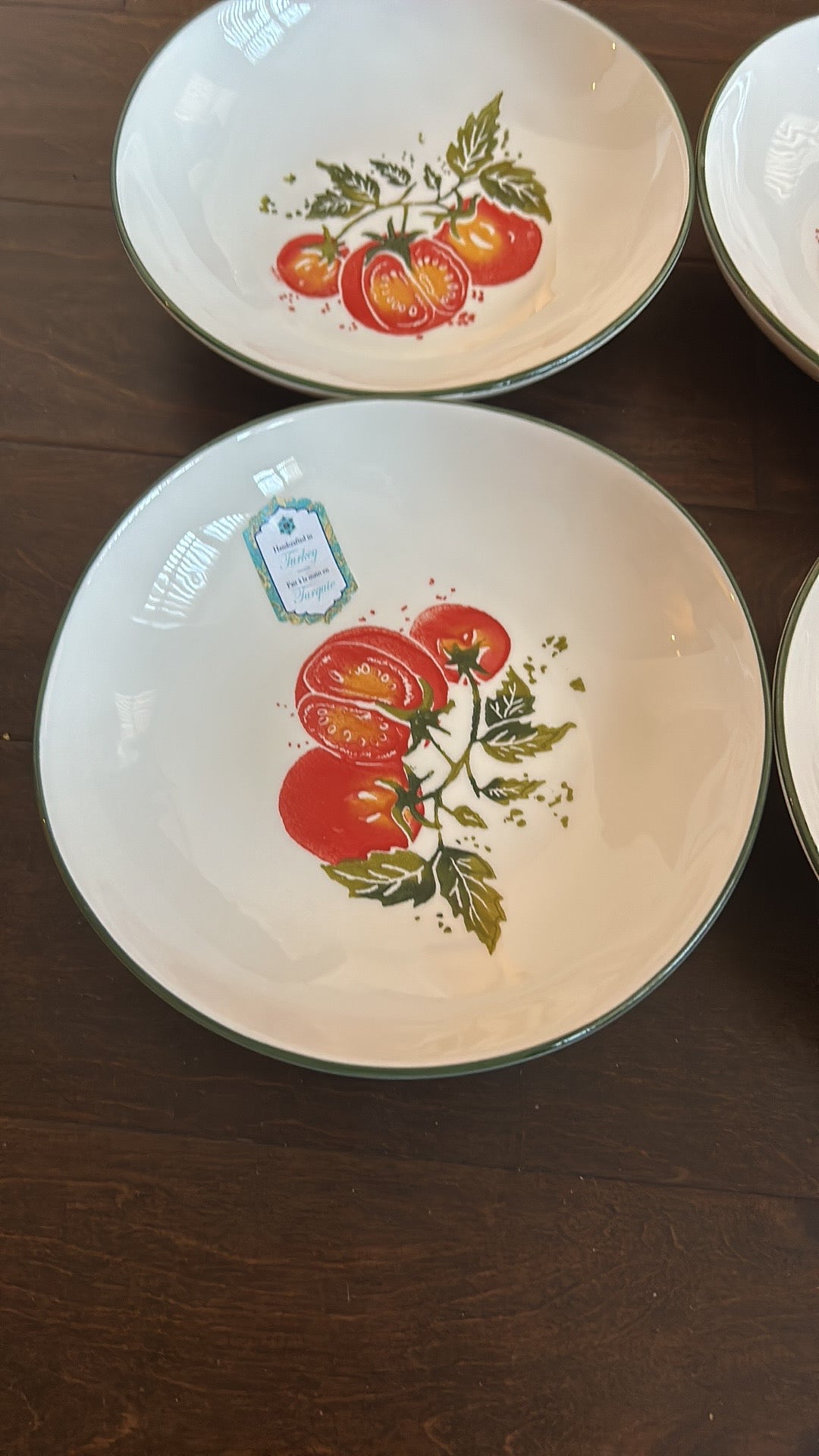 4 Papart Hand Painted Turkey Tomatoes Salad Bowls Italian Theme 9”