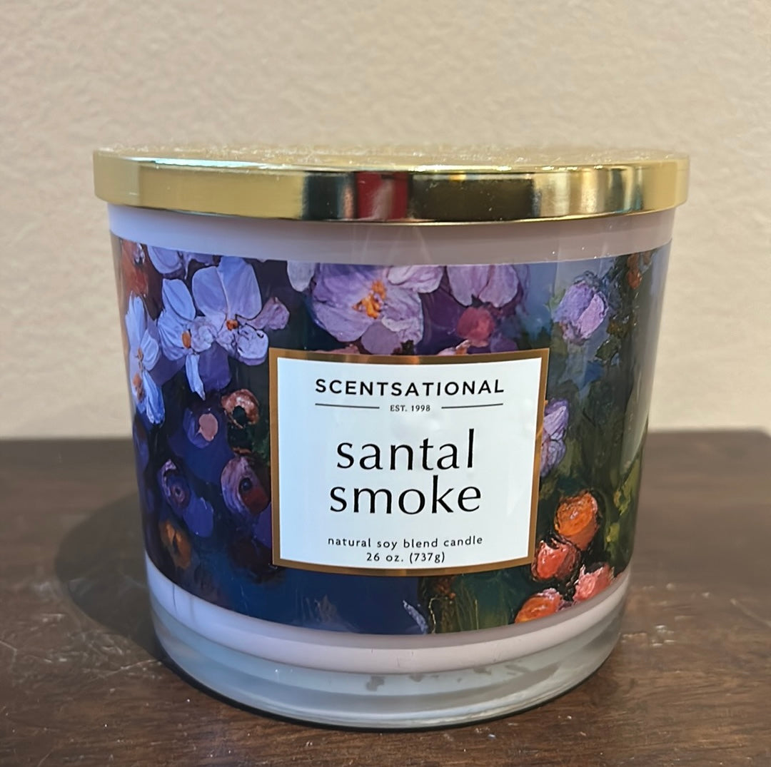 Scentsational Sandal Smoke Candle Large Glass Jar 26oz Soy Blend HTF Rare