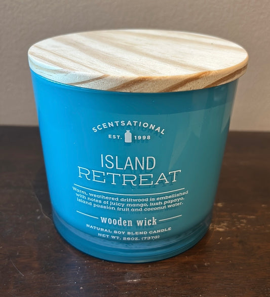Scentsational Island Retreat  Candle Glass Jar 26oz Soy Blend Wax Wood Wick