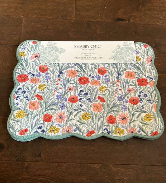 Shabby Chic Reversible Placemats Floral Quilted New Fall Linens Set Of 4