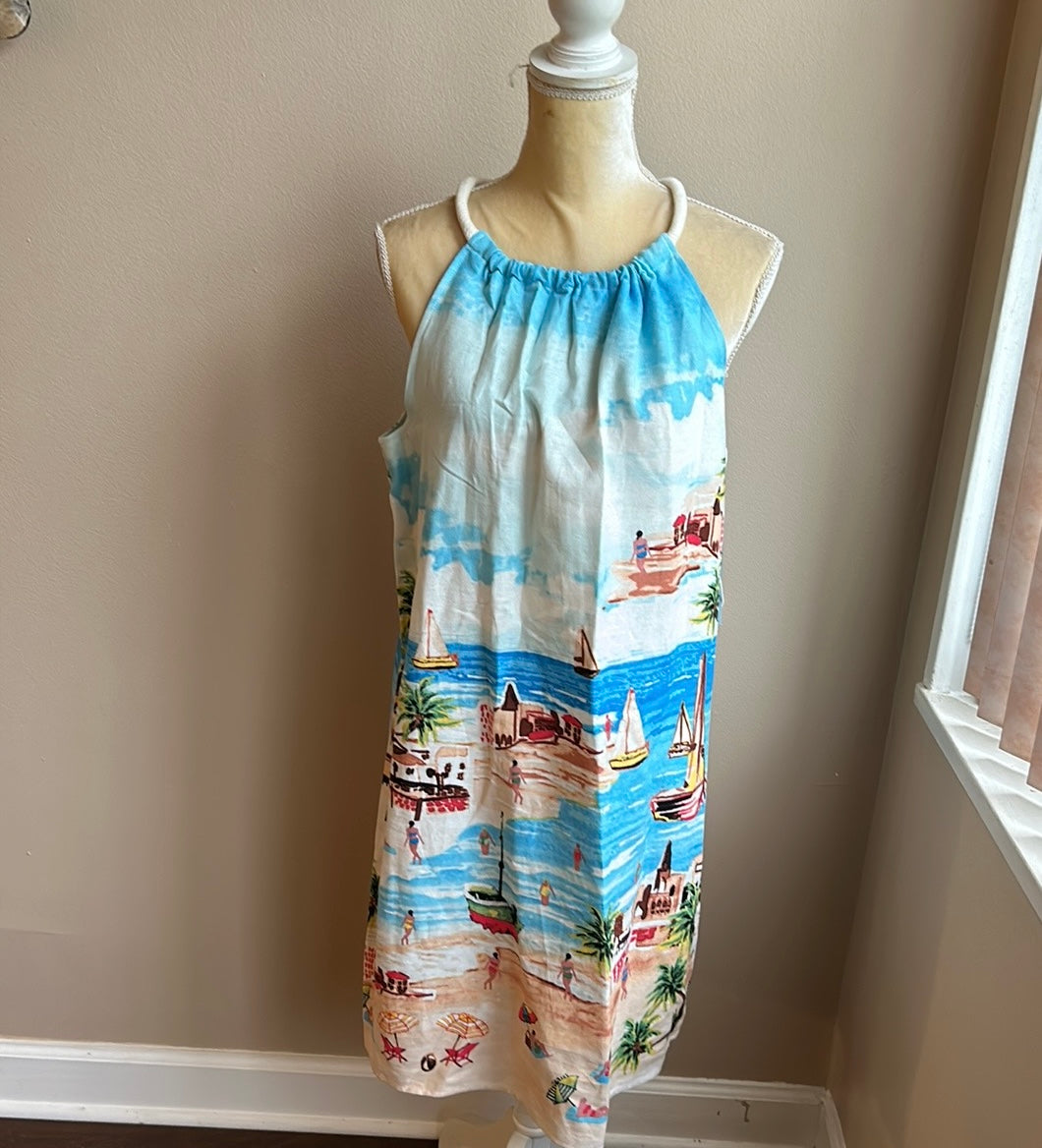 London times Womens Sun Dress New Sz 14 Beach Sailboats New Linen Rayon