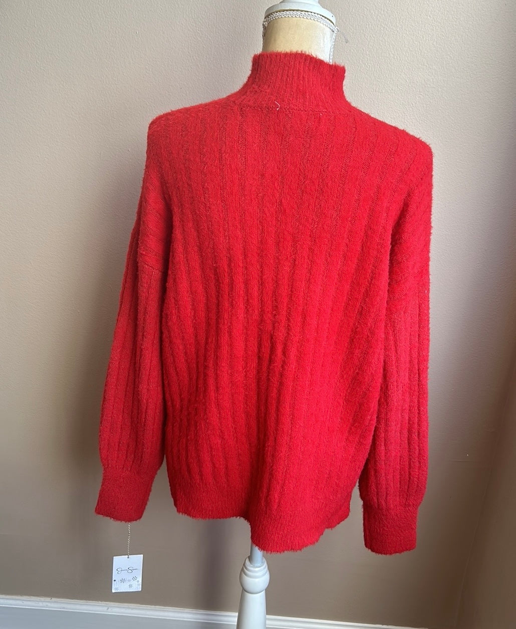 Jessica Simpson Women’s Red Fuzzy Sweater Sz S New Long Sleeve Mockneck