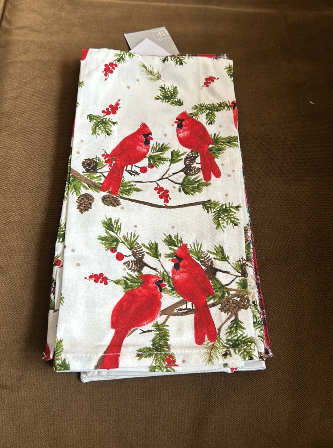 Rachel Ashwell Set Of 3 Kitchen Towels Red Cardinals Holly Berry New Plaid