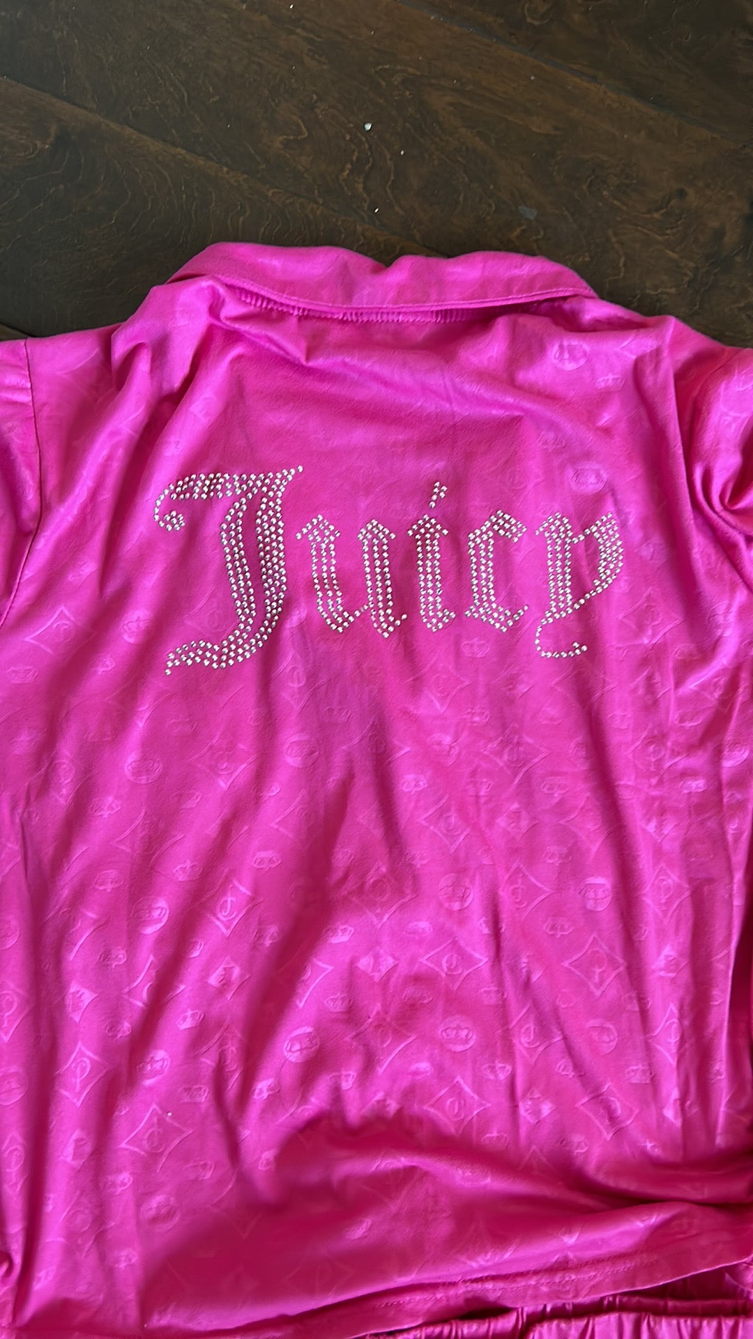 Juicy Couture Pj Set Women’s Sz XL Elite Pink Rhinestones Logo Front & Back New