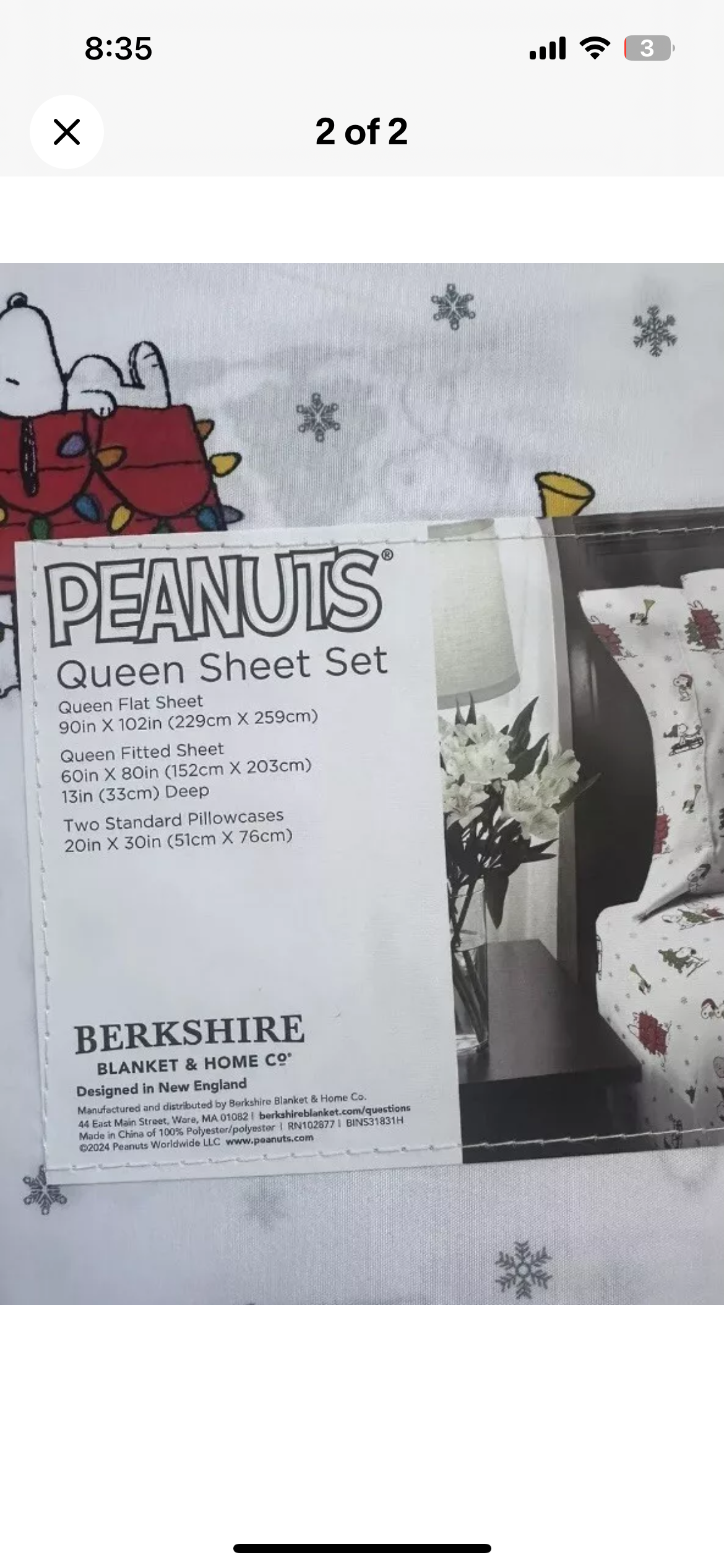 Peanuts Snoopy and Gang Queen 4 Pc Sheet Set Christmas Trees Snowflakes NEW