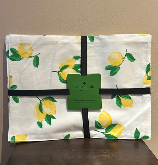 Kate Spade Set of 4 Cotton Placemats 14" x 19" LEMON Print