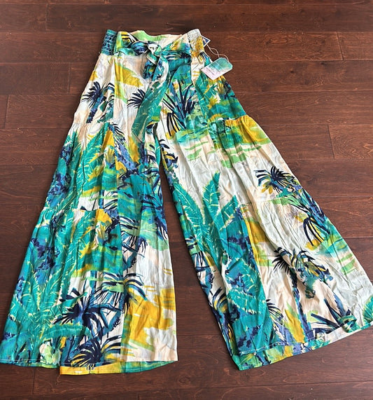 True Destinations Flare Pants Beach Coverup sz M New Tropical Palm Trees New