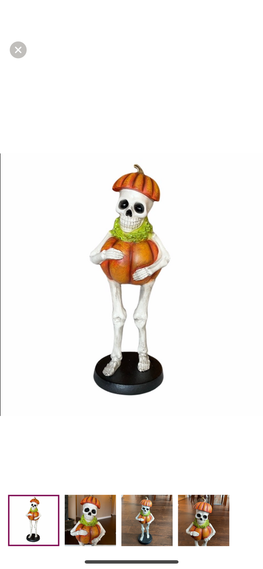 Cute Skeleton With Pumpkin Figurine New Halloween Tabletop 16”