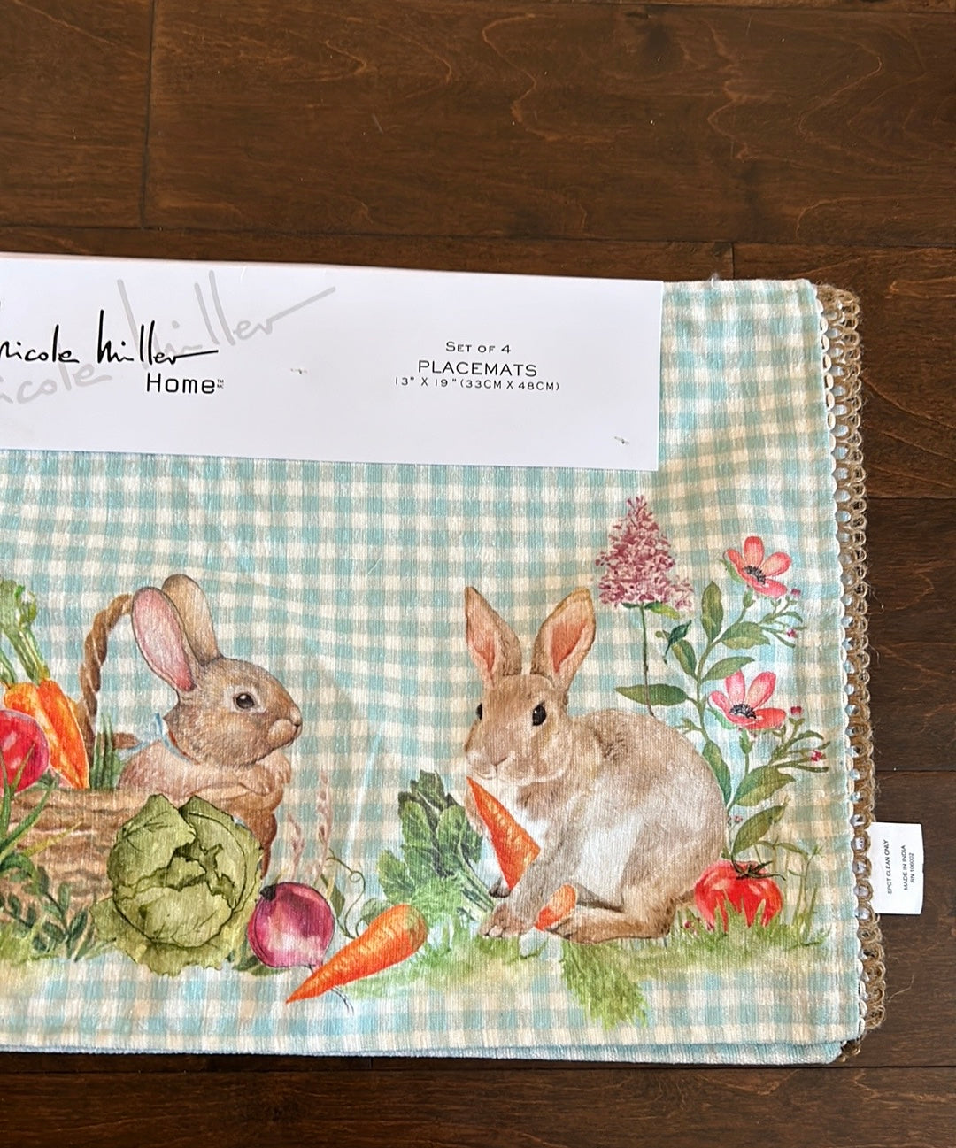 Nicole Miller Spring Garden Easter Bunny Floral Placemats Set Of 4 Plaid