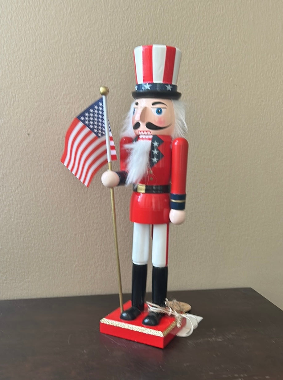 Stars & Stripes Americana Wood Nutcracker Eagle July 4th Red White Blue Flag