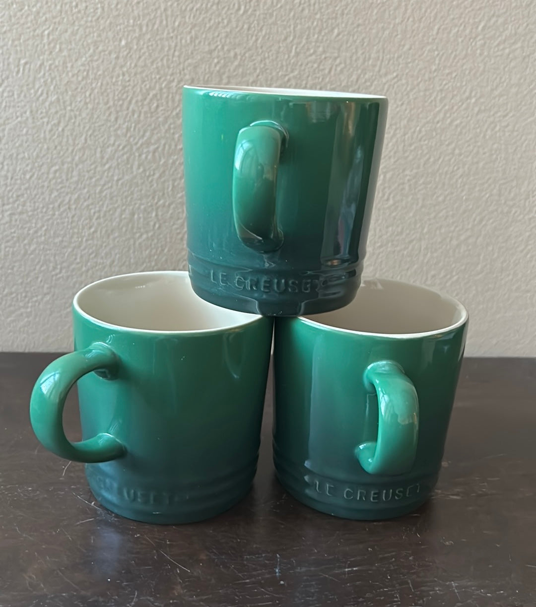 Le Creuset Artichaut Green Coffee Tea Mugs 14 oz /400 mL Set Of 3