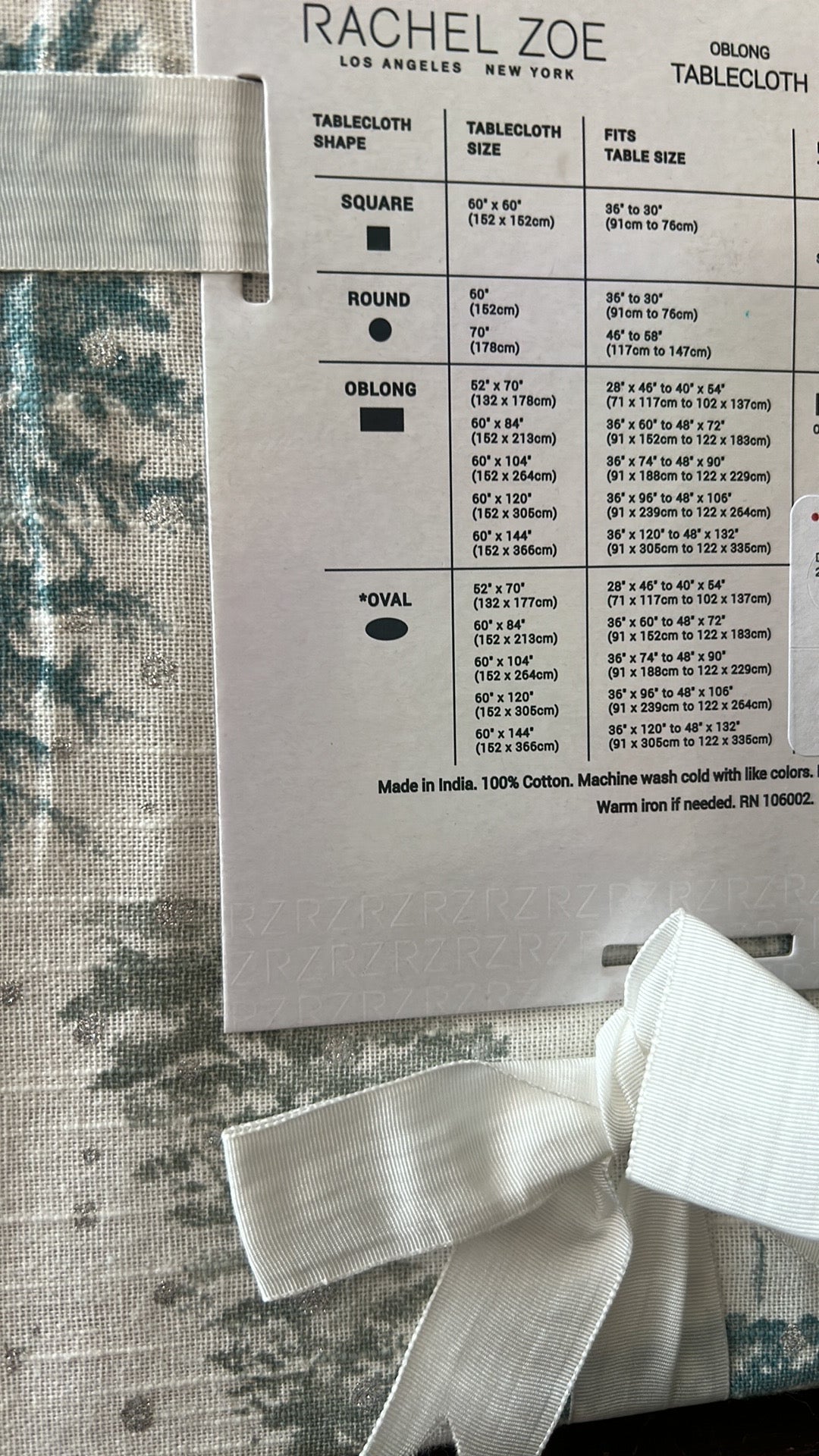 Rachel Zoe Tablecloth Christmas Oblong New 60”x84” Evergreen Trees Glitter Dots