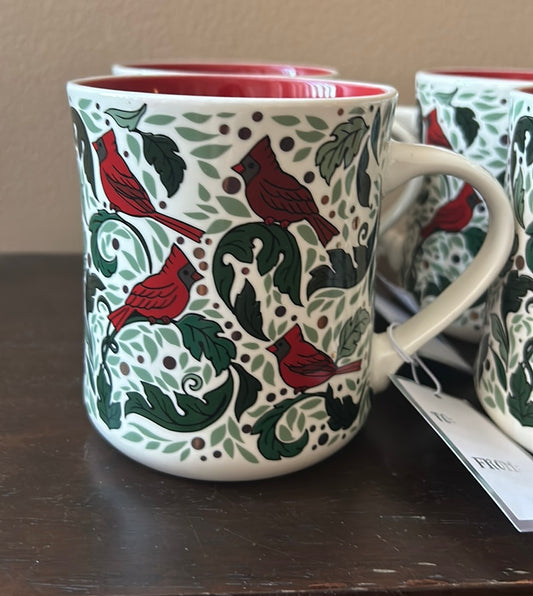 Peppermint & Pine Set Of 4 Christmas Mugs New Red Cardinal