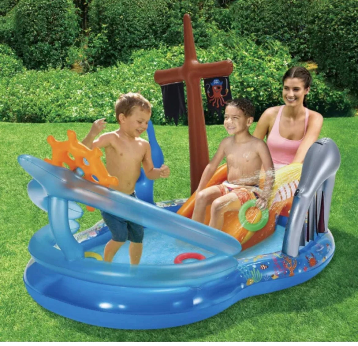 Summer Waves Pirate Ship Kids Swim Center Inflatable Swimming Pool