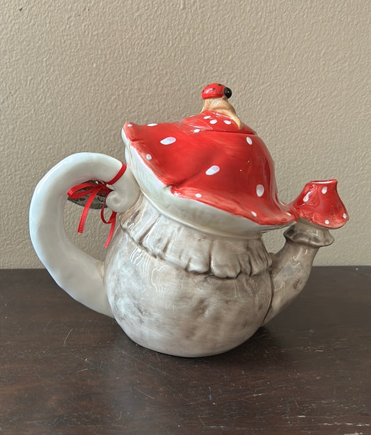 Blue Sky Clayworks Mushroom Red Toadstool & Ladybug Teapot Brand New With Tag