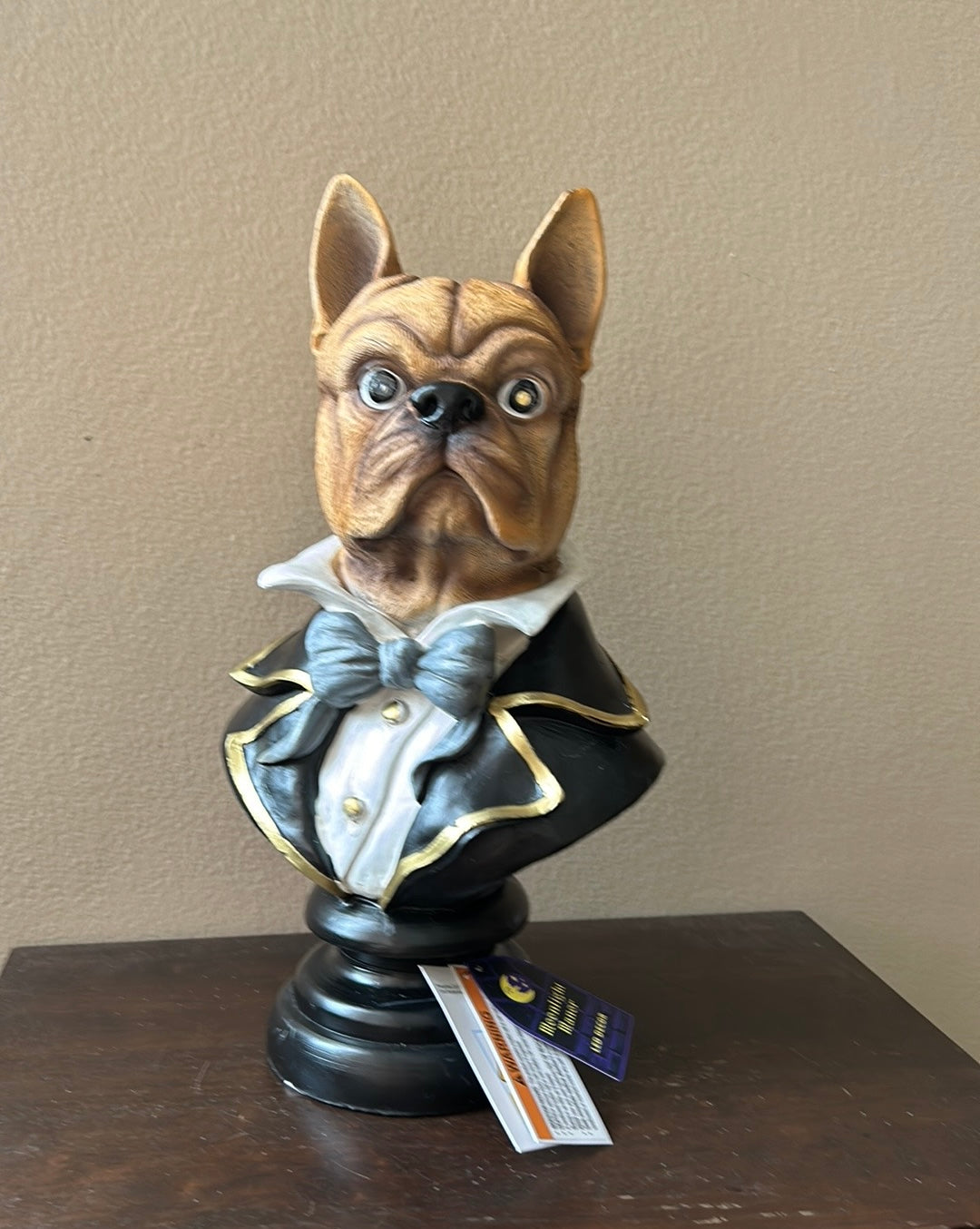 Moonlight Manor French Bulldog Pedestal/Bust Figurine W/LED Light Up Eyes 14”