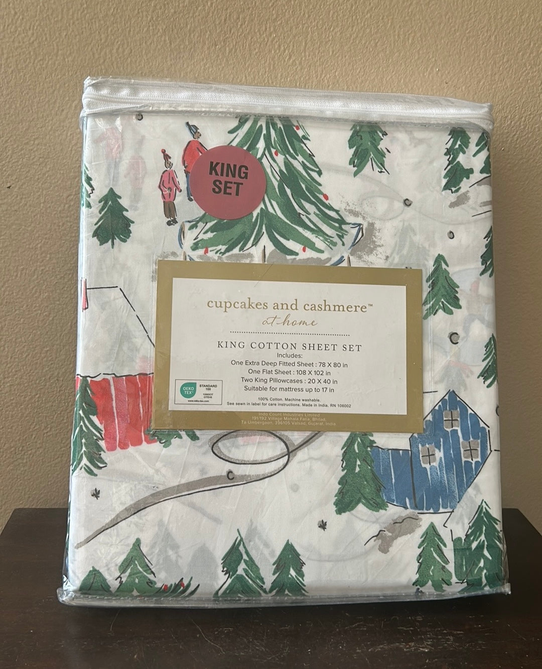 Cupcakes & Cashmere King Sheet Set New Christmas Tree Kids Cotton