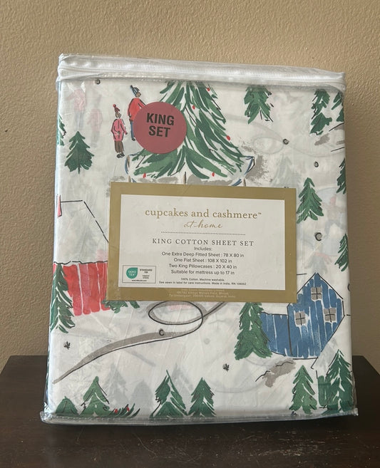 Cupcakes & Cashmere King Sheet Set New Christmas Tree Kids Cotton