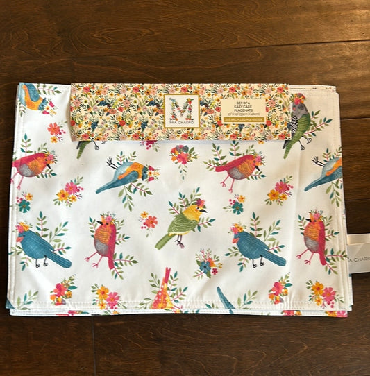 Mia Charro Set Of 4 Placemats Birds New Multicolor Summer Floral