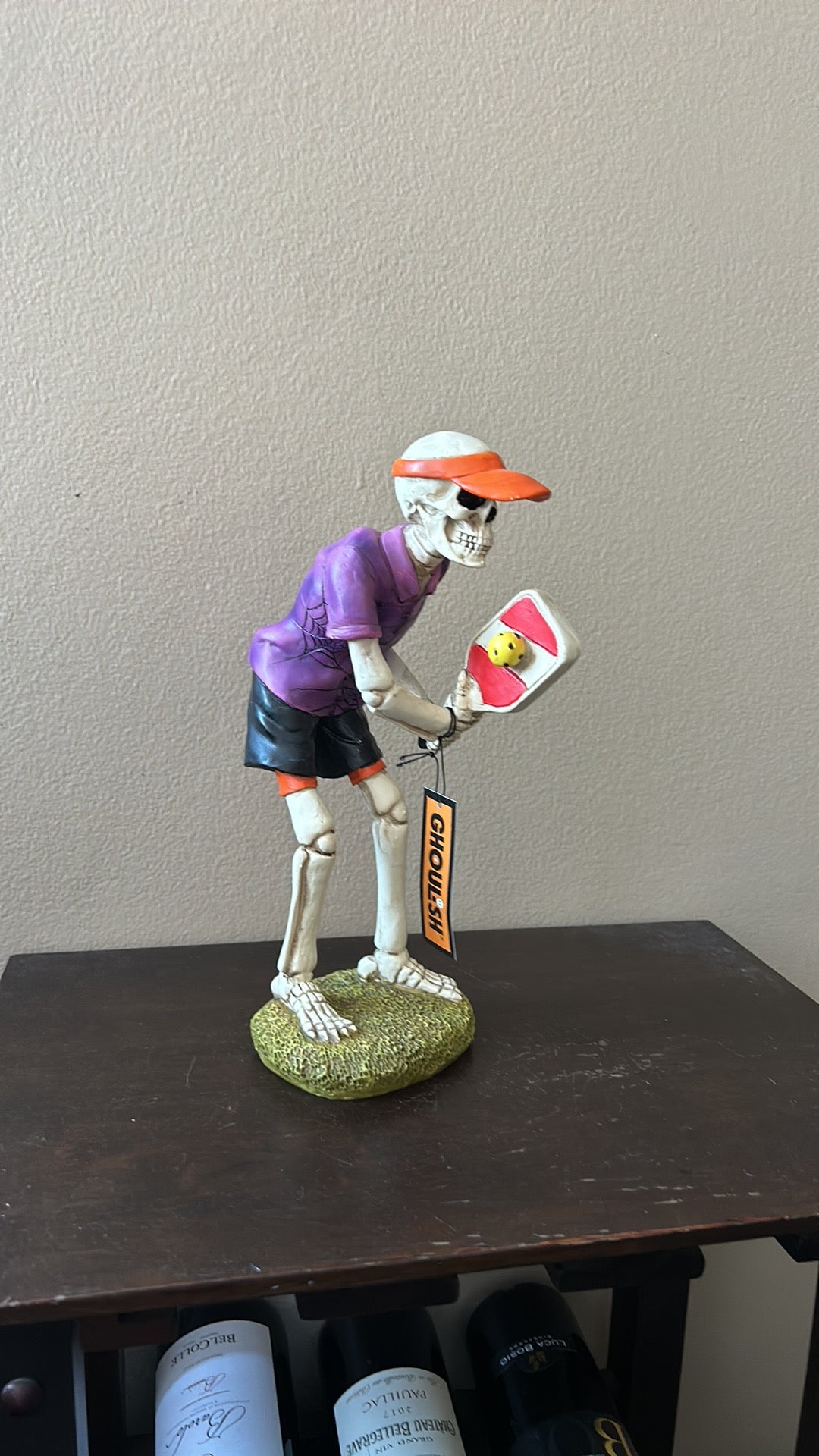 New Skeleton Playing Pickleball Halloween Figurine Decor 10 3/4”