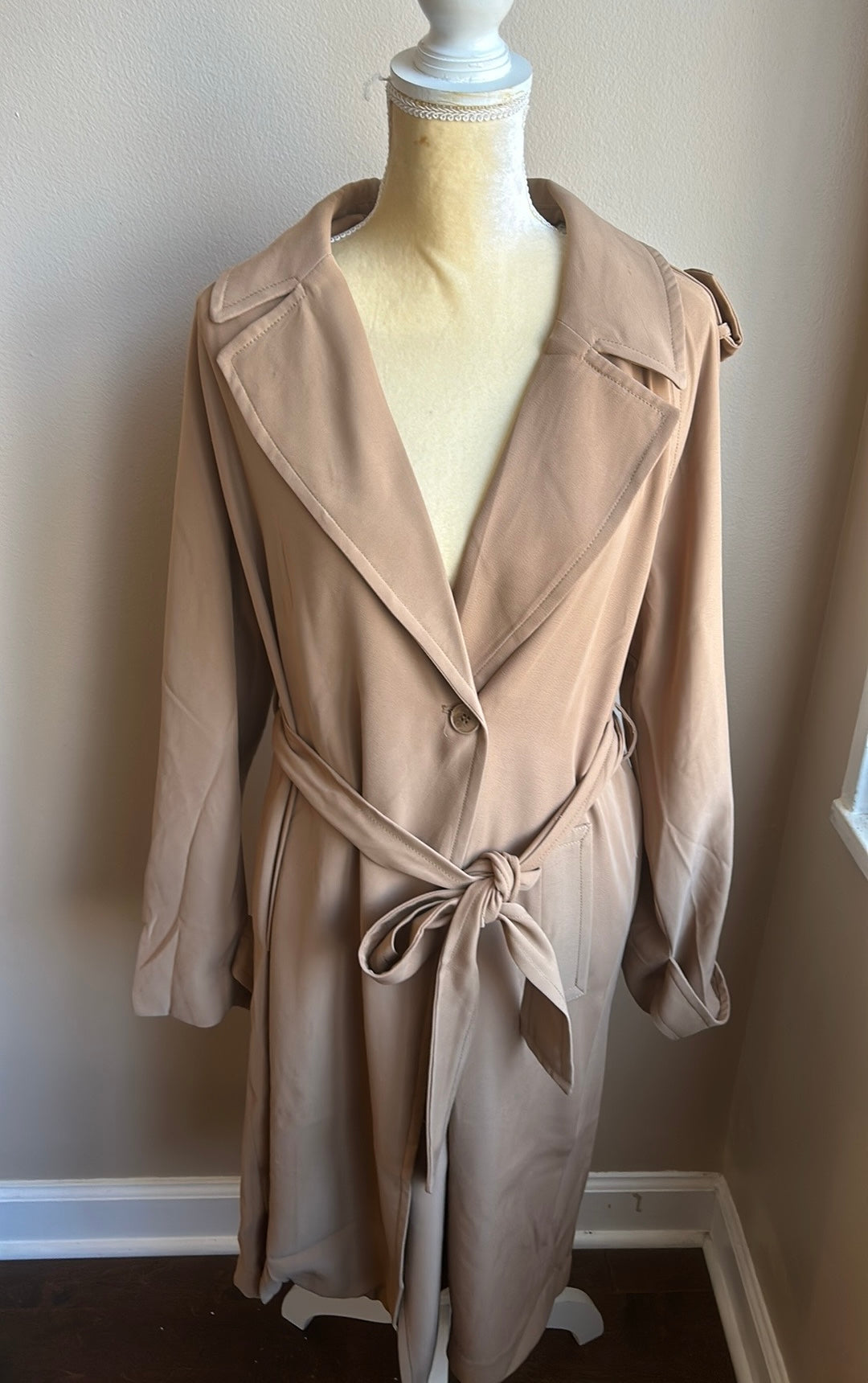 Elie Tahari Womens Trench Style Coat Khaki Tan Sz L Belted New