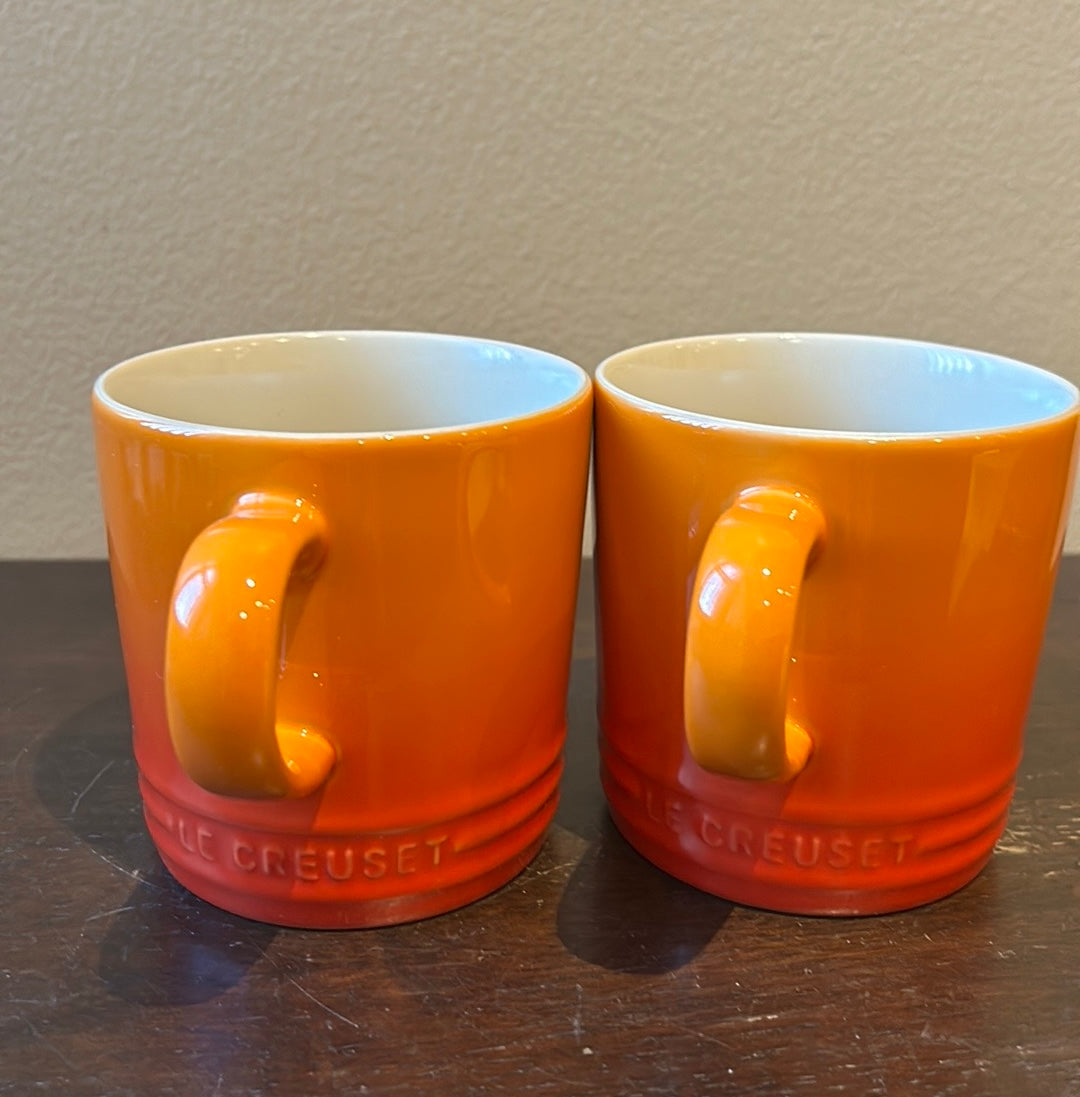 Le Creuset 12 oz Coffee Mugs Orange Ombre Set of 2 New