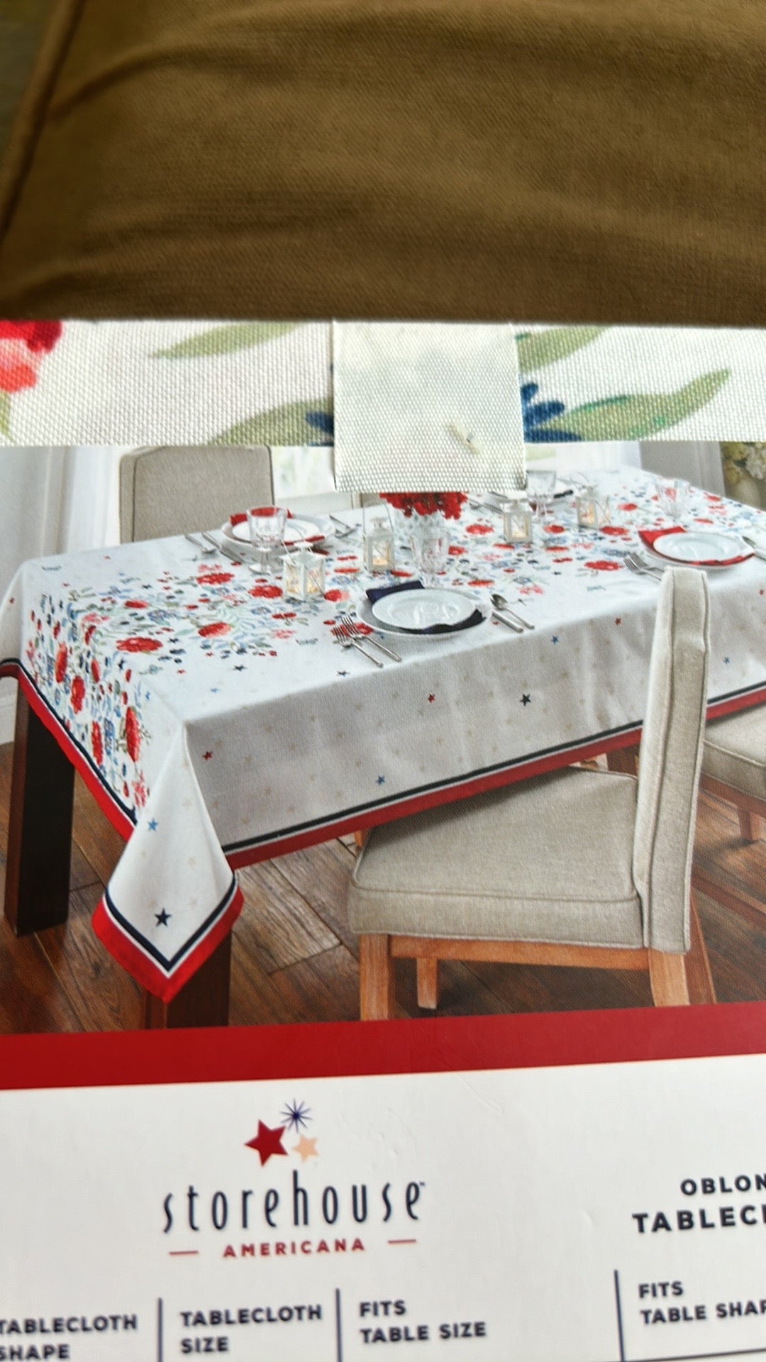 Storehouse Americana Tablecloth Floral Red White Blue 60”x120” Stars