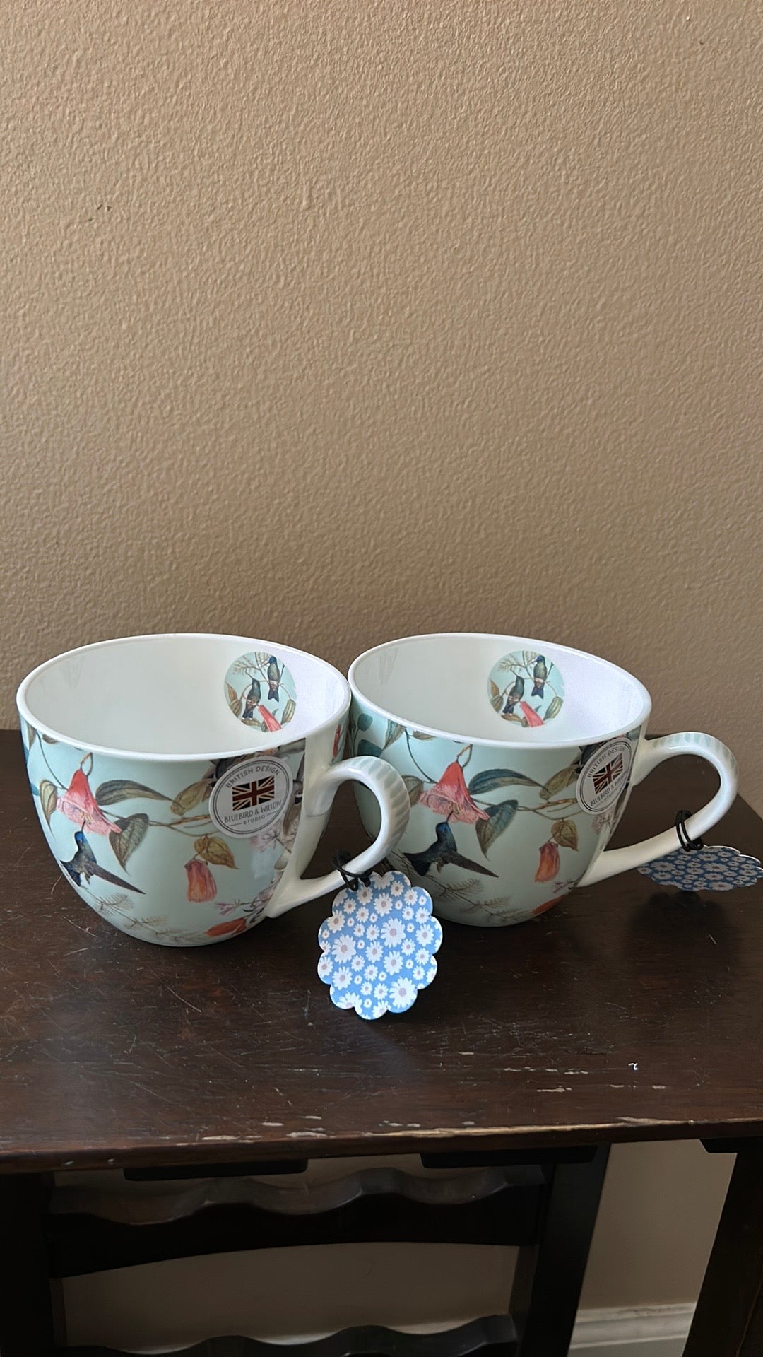 Bluebird & Willow Set Of 4 Mugs New Floral Birds Designed In England