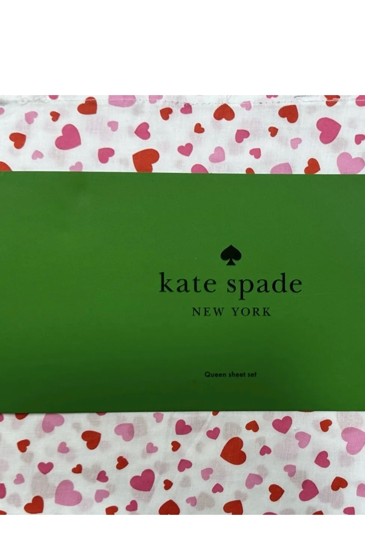 Kate Spade QUEEN Sheet Set Cotton Percale PINK & RED Hearts on White Sheets NWT