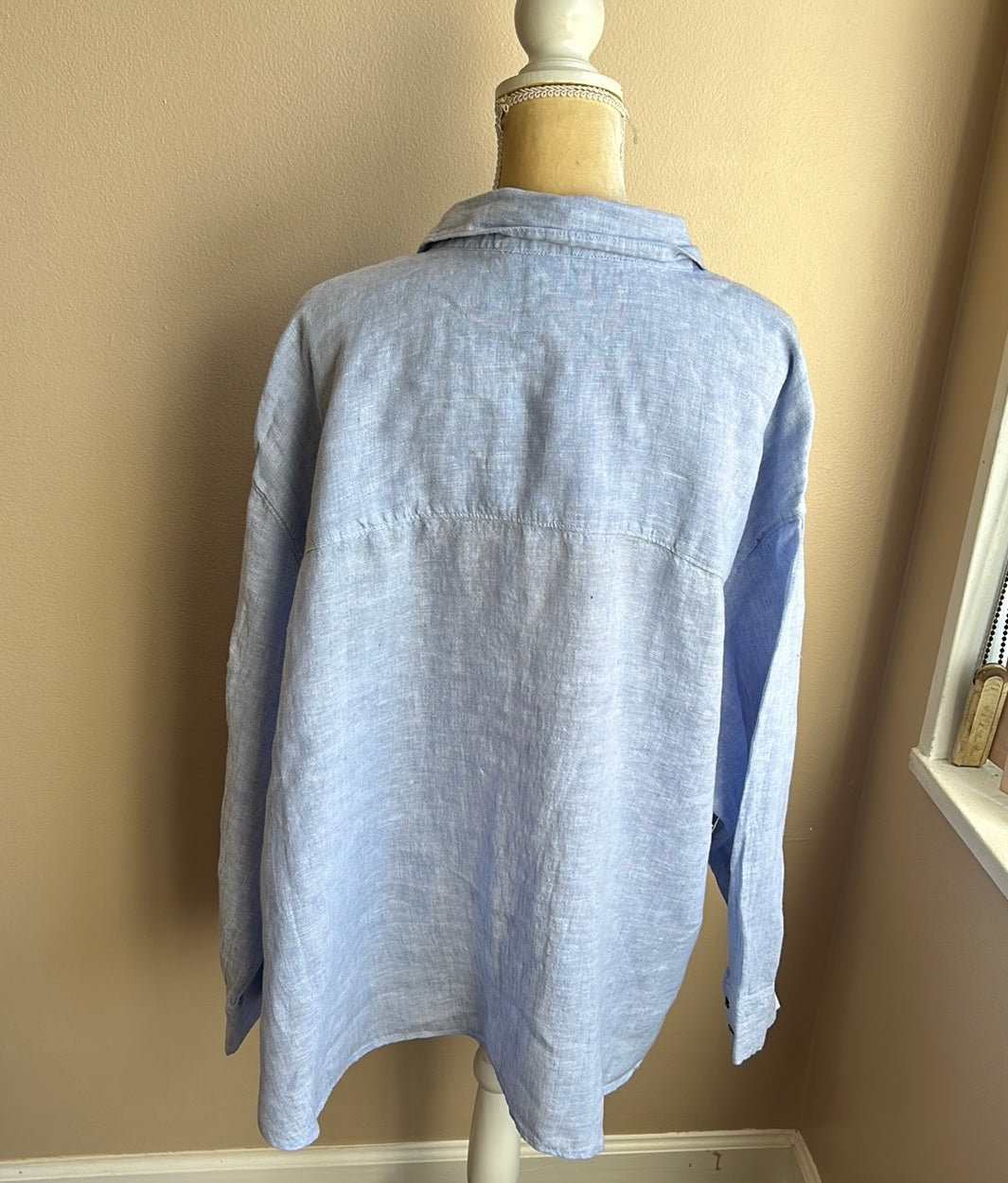 Jones New York Women Plus 3X Linen Shirt Top Long Sleeve Nwt Blue