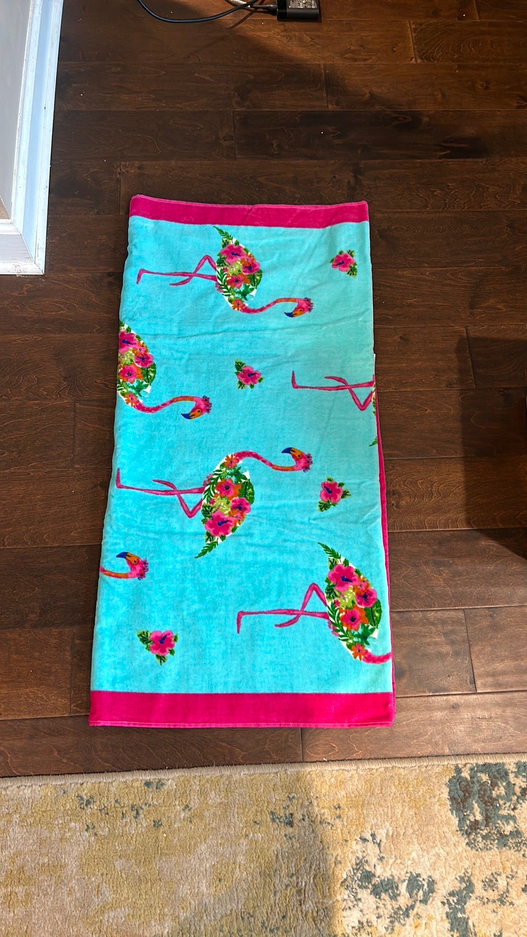 Truly Lou Beach Towel Cotton Flamingos Floral 36”x70” New