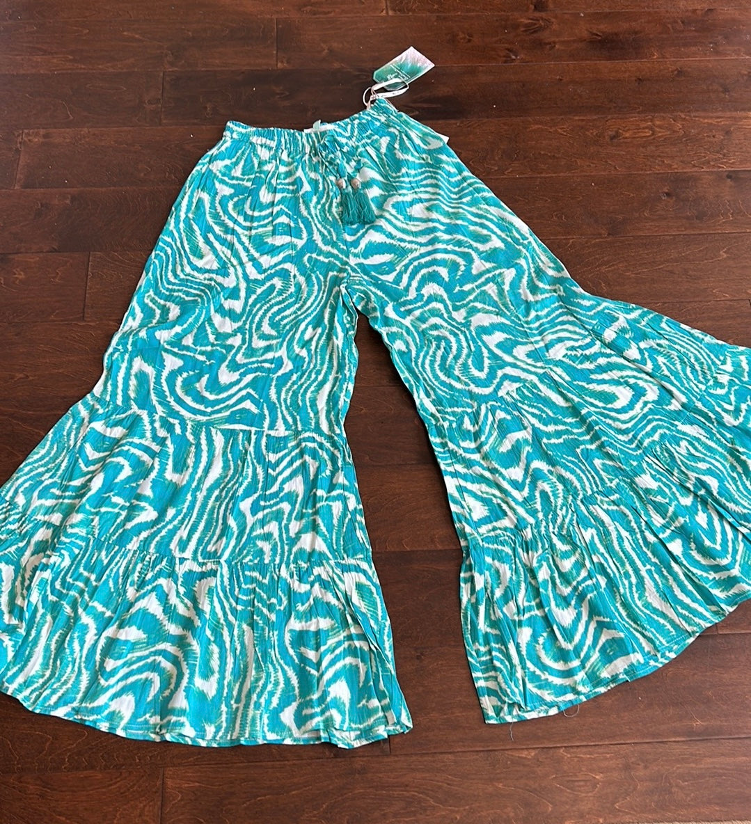 True Destinations Resort Wear Flare Pants Beach Coverup sz L New Wide Leg Blue