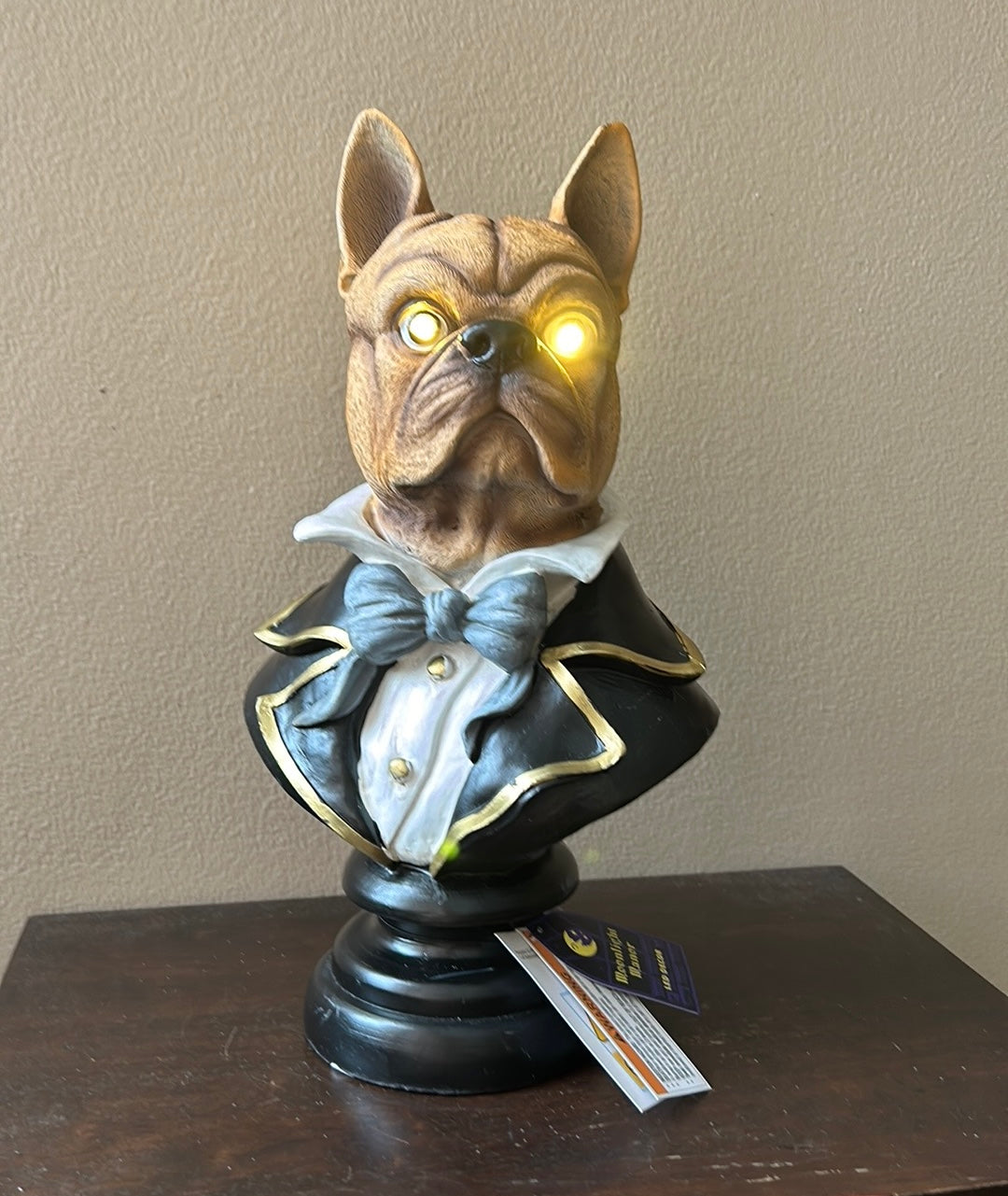 Moonlight Manor French Bulldog Pedestal/Bust Figurine W/LED Light Up Eyes 14”