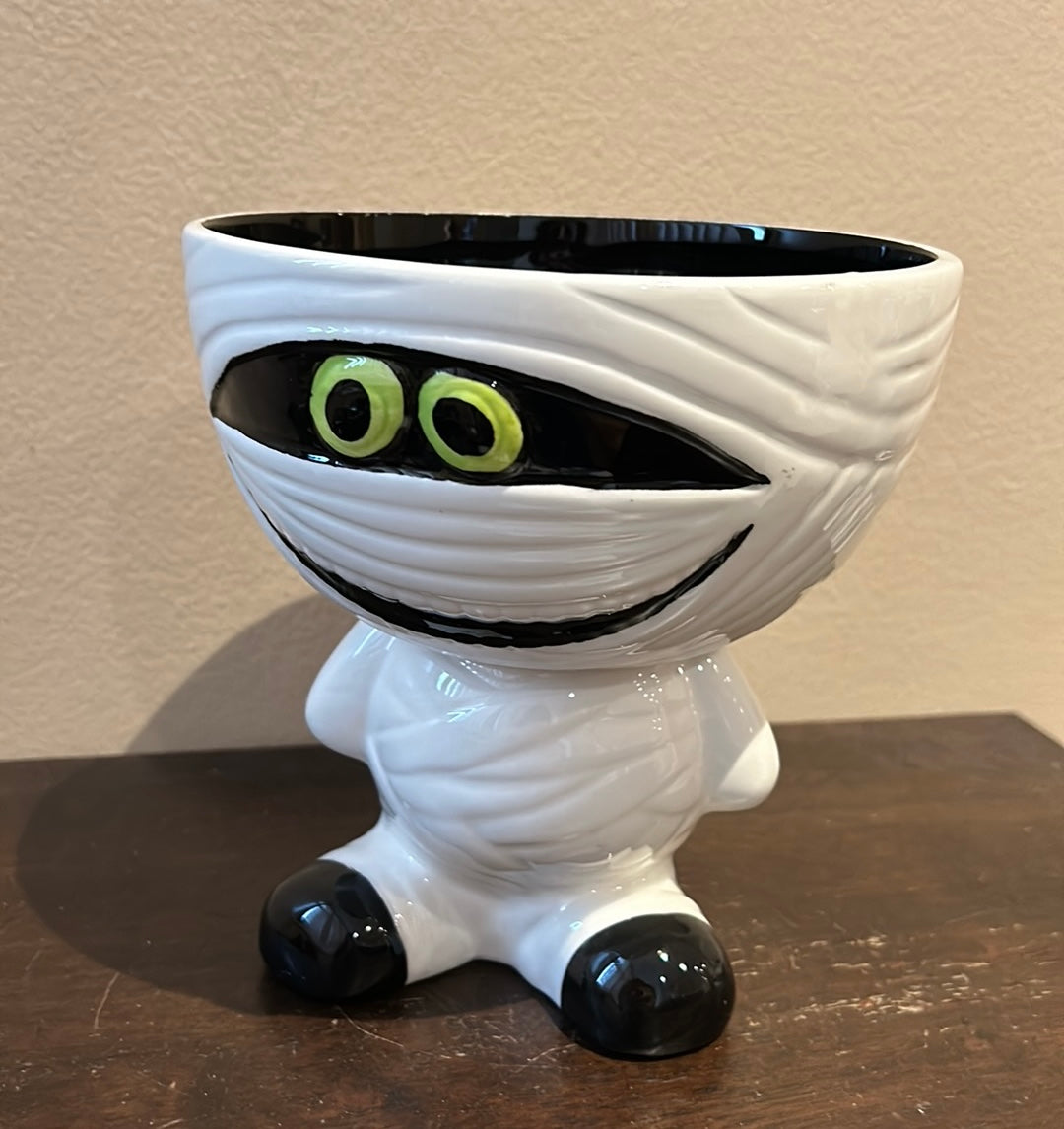 New Ceramic Mummy Candy Bowl Halloween 6.5” Tall