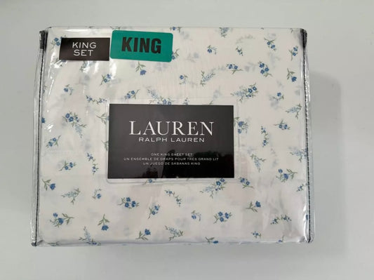 Ralph Lauren King Sheet Set Linda Floral Blue 4pc Cottage Farmhouse Chic