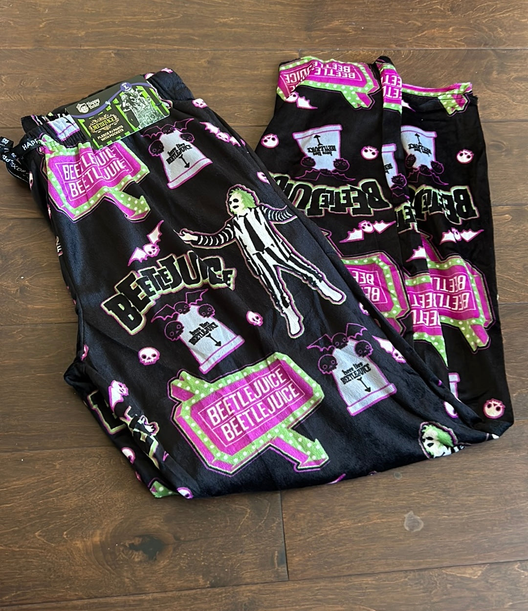 New Men’s Beetlejuice Halloween Pajama Pants Spooky Skulls Bats