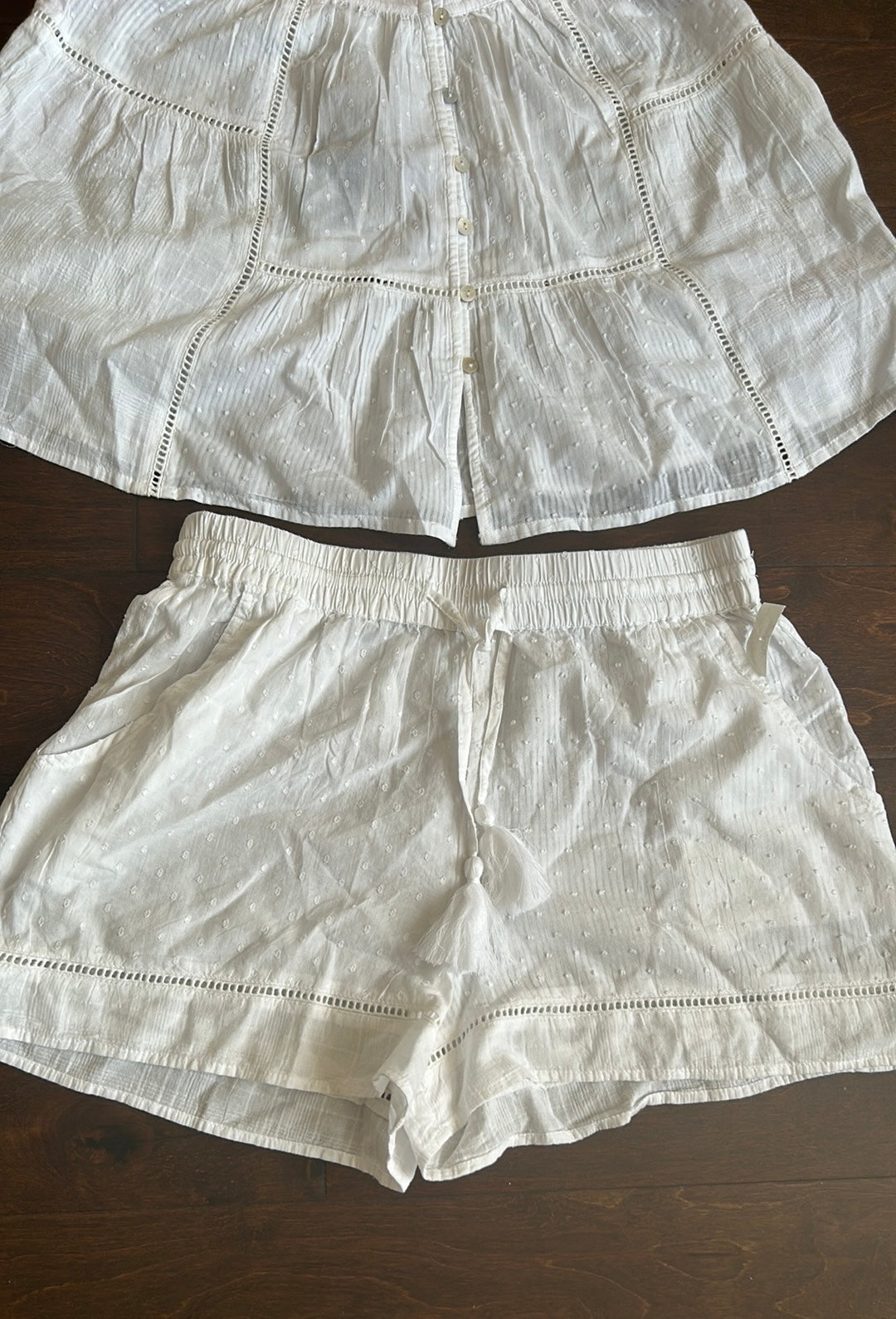 Joie Womens White Pajama Set Shorts Top New Swiss Dot  Lace Detail Cotton