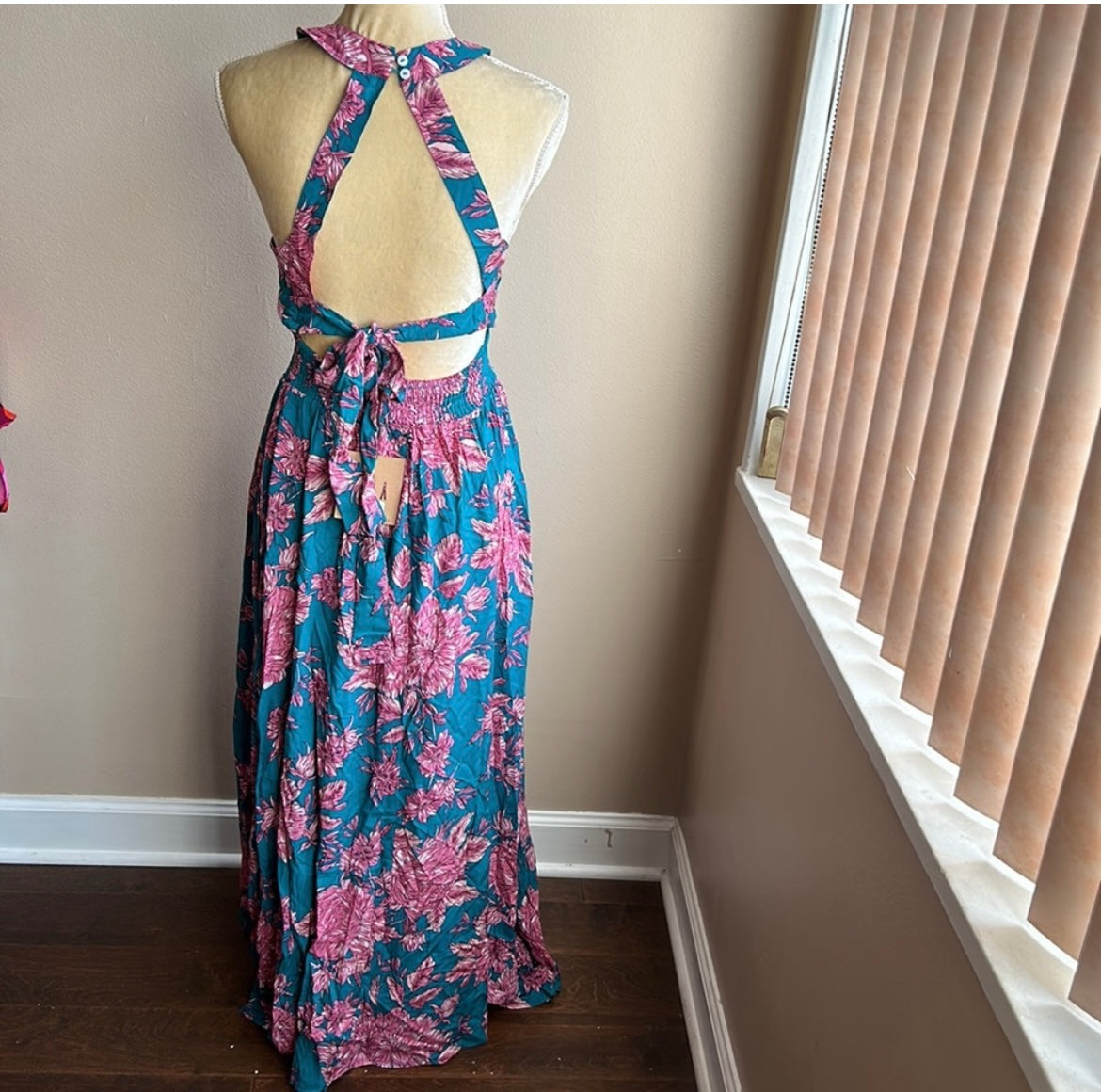 Abel the Label Anthropologie blue Charlie Maxi Dress NWT pink lilac sz XS   An absolutely gorgeous maxi dress with a colorful theme will be great for spring and summer .