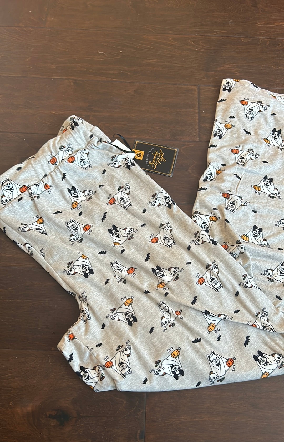 Spooky Night Womens Halloween Dogs Pumpkins Skull Bats Pajama Pants New Sz XL