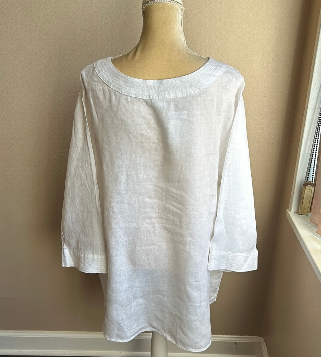 Sigrid Olsen Womens Plus Sz 3X Linen Blouse Tunic  Top New White Stitch Detail