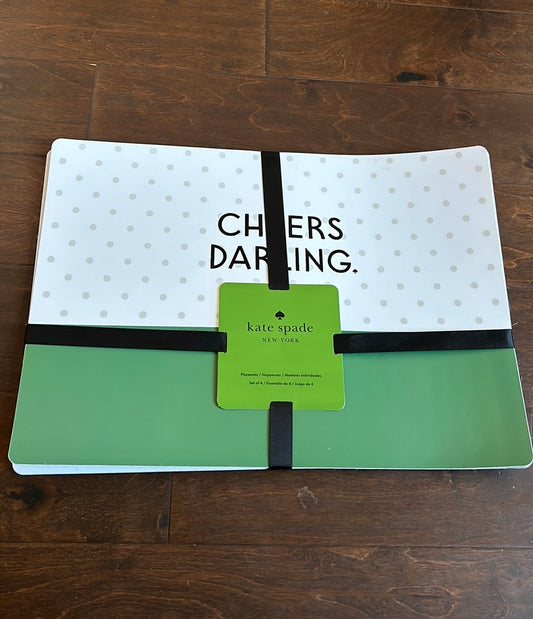 Kate Spade Red White Christmas Placemat Set of 4 “Cheers Darling” NEW Polka Dot