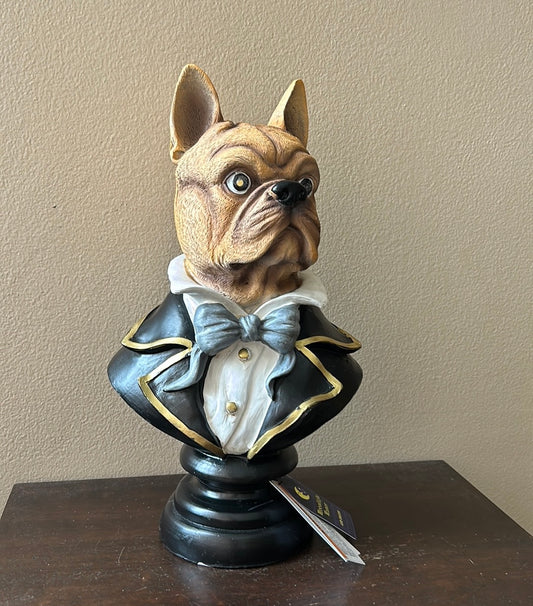 Moonlight Manor French Bulldog Pedestal/Bust Figurine W/LED Light Up Eyes 14”