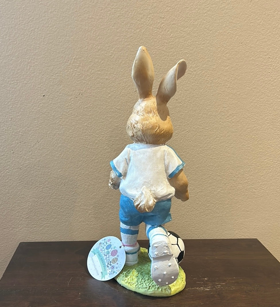 Cute Easter Bunny Playing Soccer New Figurine 13.5” Tall