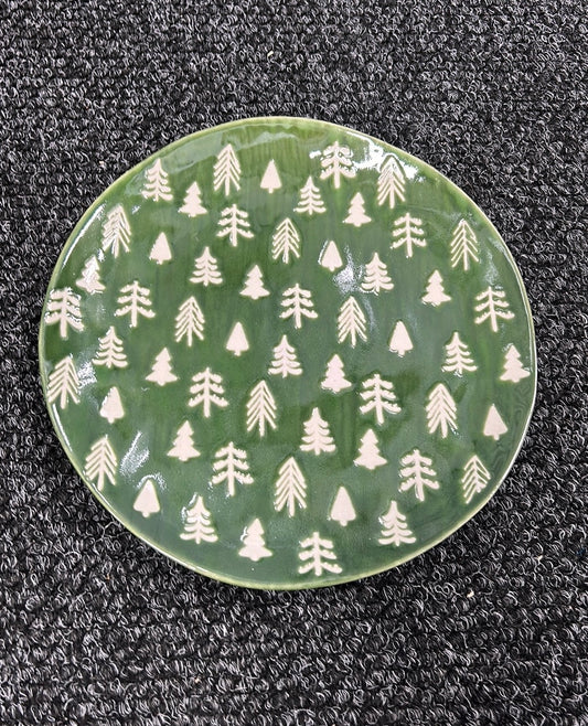 Eli Ana Christmas Trees Set Of 4 Dinner Plates Ceramic Round Green Glossy