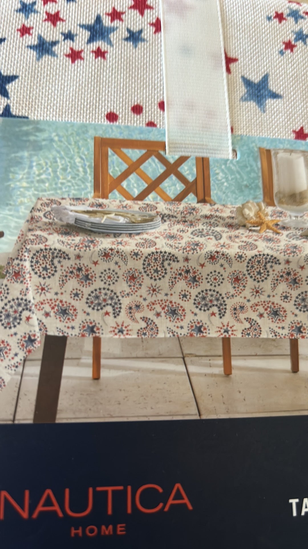 Nautica Tablecloth Americana Red White Blue 4th of July Stars Paisely