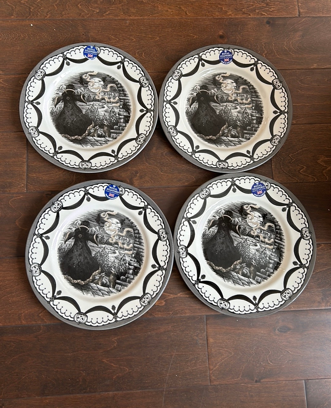 Set of  4 Royal Stafford Witch By Casting Spell Moon Halloween Dinner  Plates