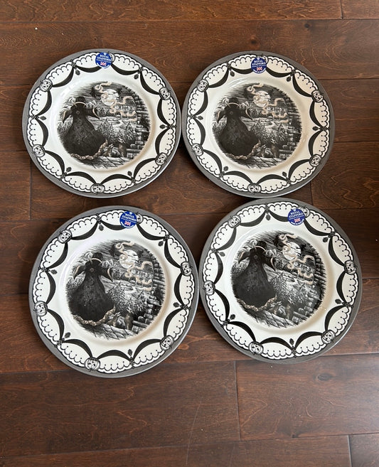 Set of  4 Royal Stafford Witch By Casting Spell Moon Halloween Dinner  Plates