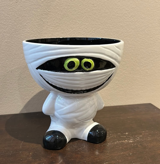 New Ceramic Mummy Candy Bowl Halloween 6.5” Tall